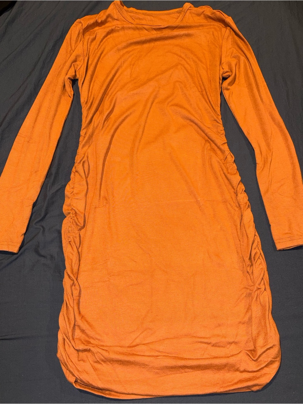 Source Unknown Orange Long-Sleeve Ruched Side Dress